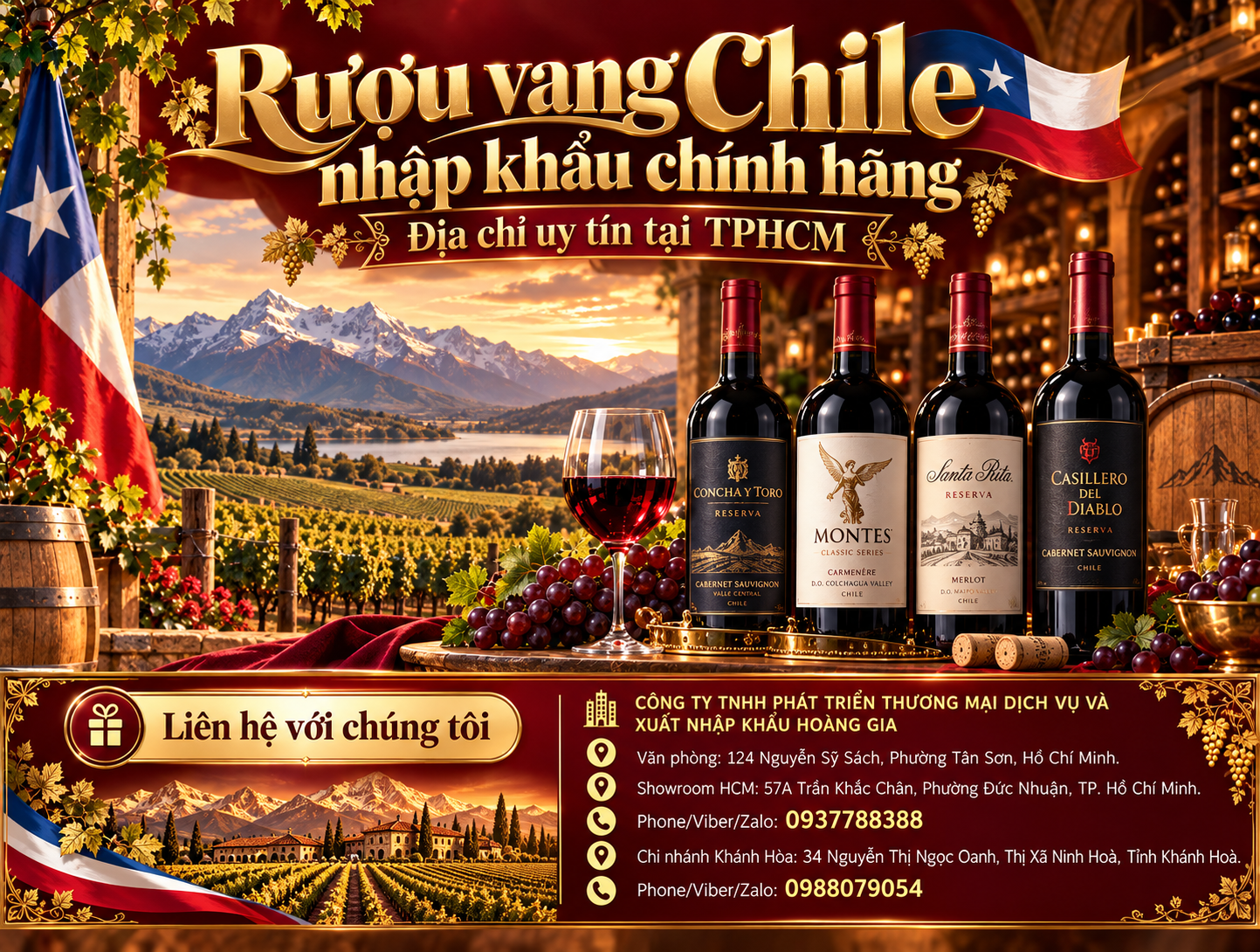 Rượu vang Chile nhập khẩu chính hãng – Địa chỉ uy tín tại TPHCM
