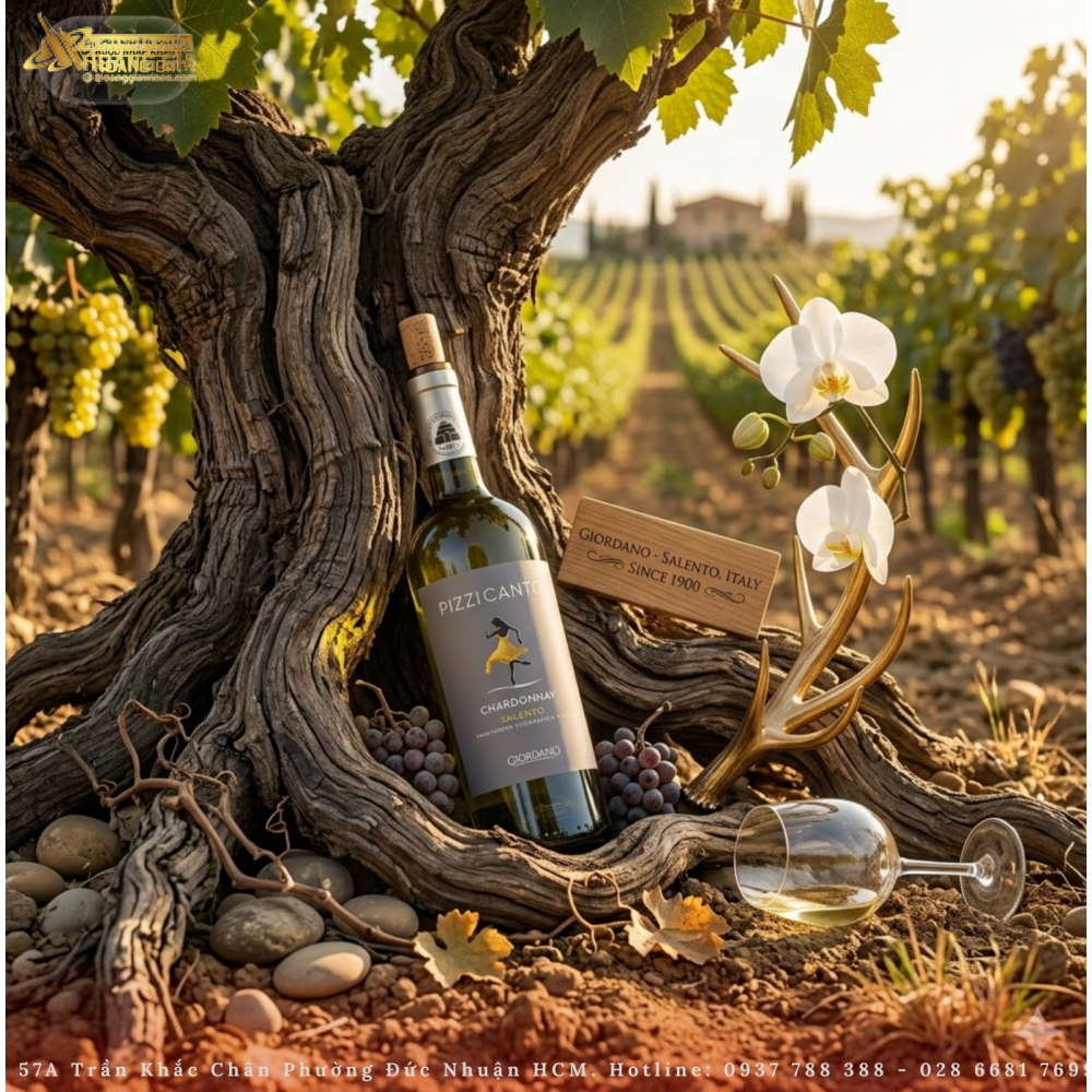 Vang Trắng Ý Giordano Pizzicanto Chardonnay Sanlento IGT