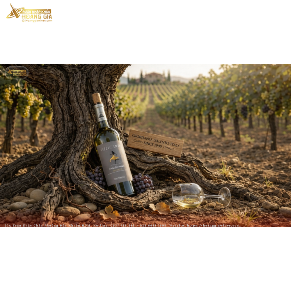Vang Trắng Ý Giordano Pizzicanto Chardonnay Sanlento IGT