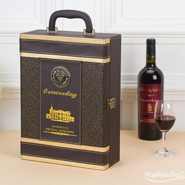 Hộp Rượu Da 2 Chai Loại To Nâu Vàng